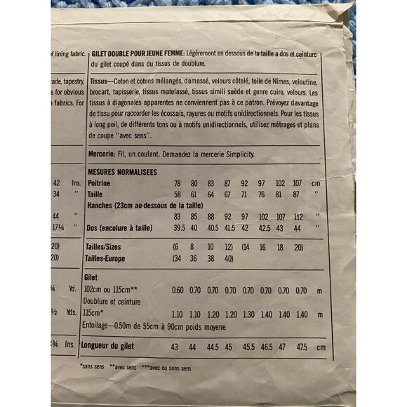 Simplicity sewing pattern 9476 vest 1980s - Picture 5 of 5